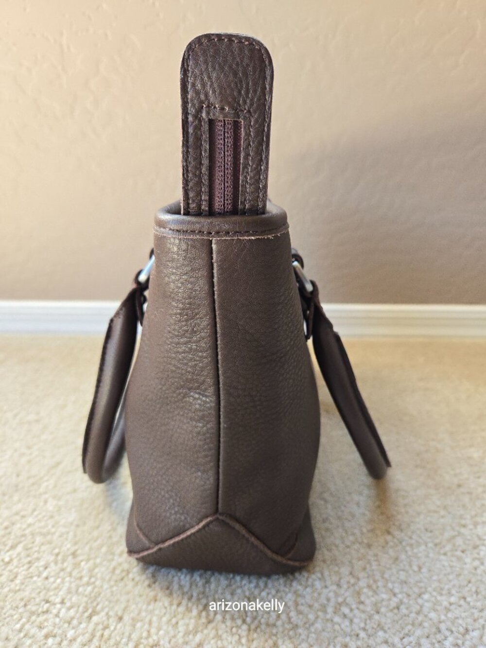 NWOT L.L. Bean Leather Satchel Purse Bag Handbag Brown Pinstripe Lining - Picture 12 of 15